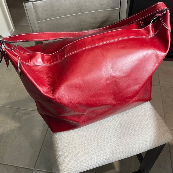 J. Jill Red Leather Weekender Travel Bag - Used - Picture 2 of 8